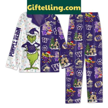 Grinch Baby Yoda Washington Huskies UW Purple Reign NCAA Christmas Holidays Silk Pajamas Set for men and women