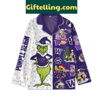 Grinch Baby Yoda Washington Huskies UW Purple Reign NCAA Christmas Holidays Silk Pajamas Set for men and women