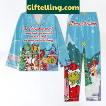 Grinch Christmas Pajamas Set with Warm Hearts Not Material Things design