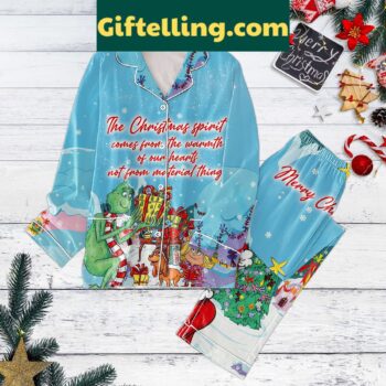 Grinch Christmas Pajamas Set with Warm Hearts Not Material Things design