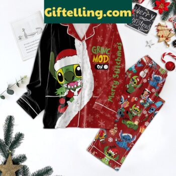 Grinch Mode On Merry Stitchmas Pajamas Set long sleeve and pant set