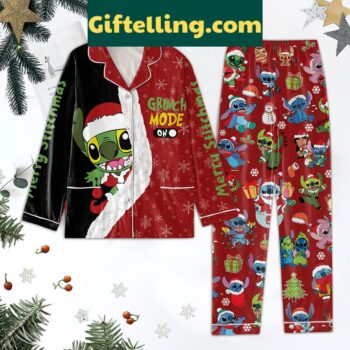Grinch Mode On Merry Stitchmas Pajamas Set long sleeve and pant set