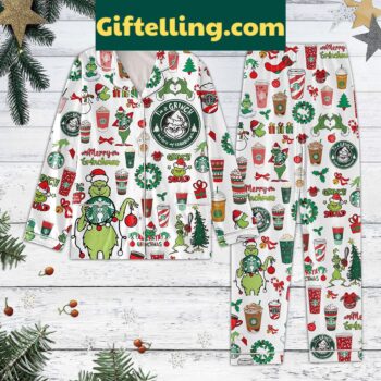Grinch Starbucks Christmas Pajamas Set White Version