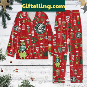 Grinch Starbucks Red Christmas Pajamas Set