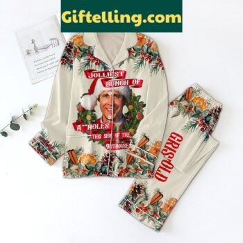 Griswold Family Christmas Pajamas Set with red and green striped pants and a white top