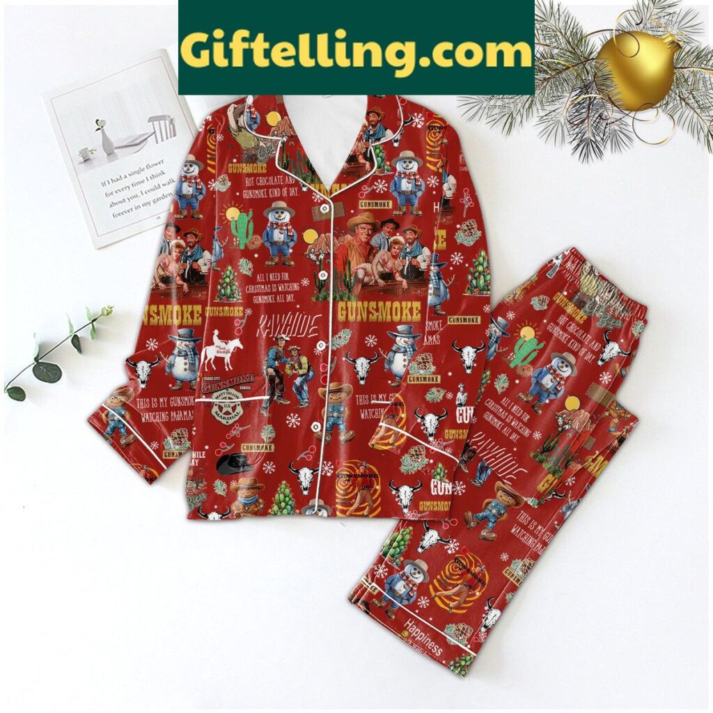 Gunsmoke All I Need For Christmas Pajamas Set, featuring a festive holiday design