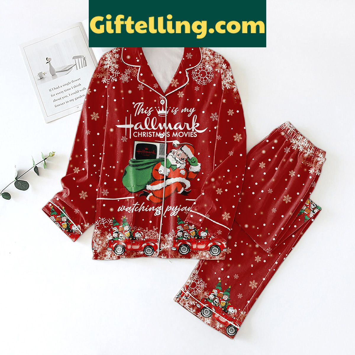 hallmark-christmas-movies-watching-pajamas-set-for-women-festive-holiday-loungewear-1 Women's Hallmark Christmas movies watching pajamas set