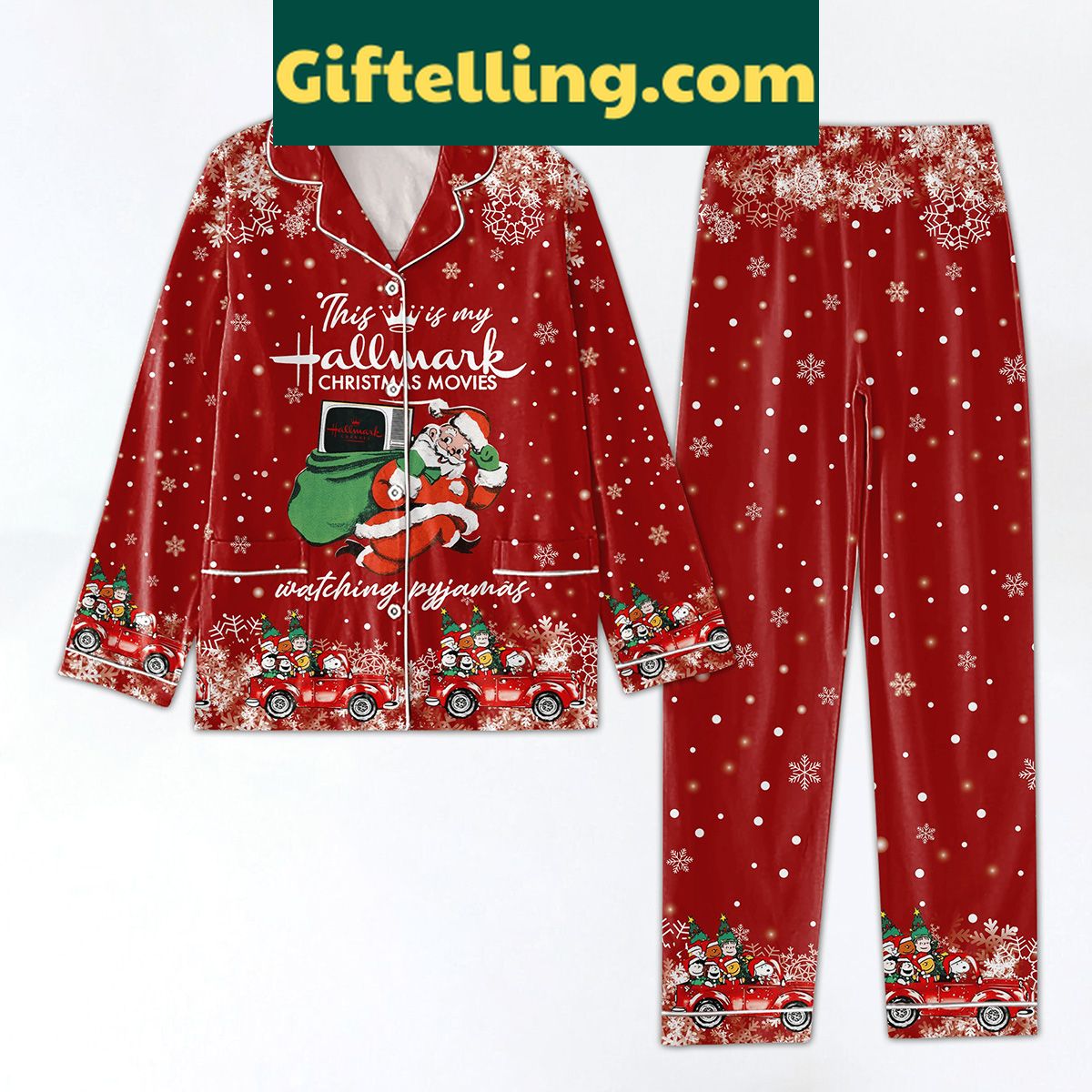 hallmark-christmas-movies-watching-pajamas-set-for-women-festive-holiday-loungewear-2 Women's Hallmark Christmas movies watching pajamas set