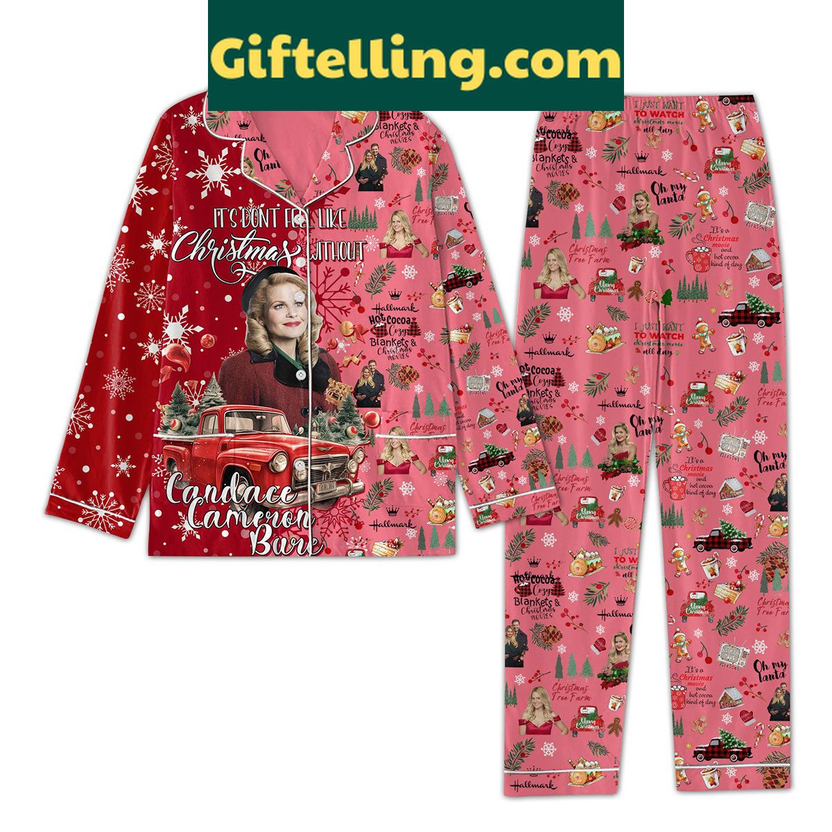 hallmark-hot-cocoa-cozy-blankets-christmas-movies-pajamas-set-2 Hallmark Hot Cocoa Cozy Blankets product image showing design and team colors
