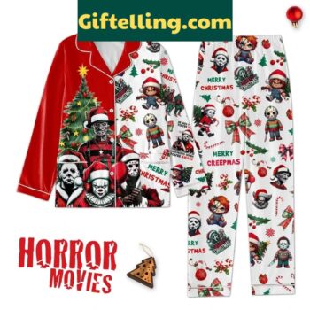 Halloween Horror Movies Merry 2024 Christmas Polyester Pajamas Set