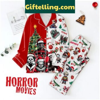 Halloween Horror Movies Merry 2024 Christmas Polyester Pajamas Set