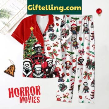 Halloween Horror Movies Merry 2024 Christmas Polyester Pajamas Set