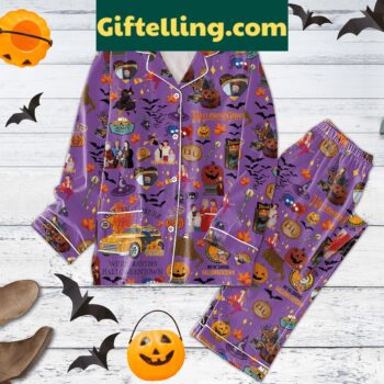 Women's Halloween Pajamas Set with Witch and Pumpkin Design