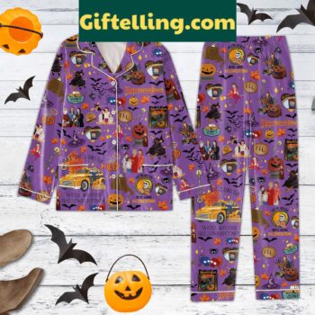 Women's Halloween Pajamas Set with Witch and Pumpkin Design