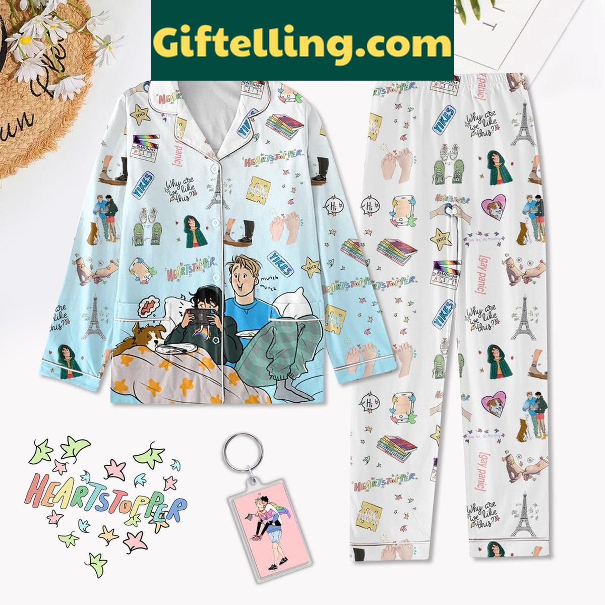 Heartstopper Why Are We Like This Christmas Blue Polyester Pajamas Set Heartstopper Why Are We Like This Christmas Blue Polyester Pajamas Set