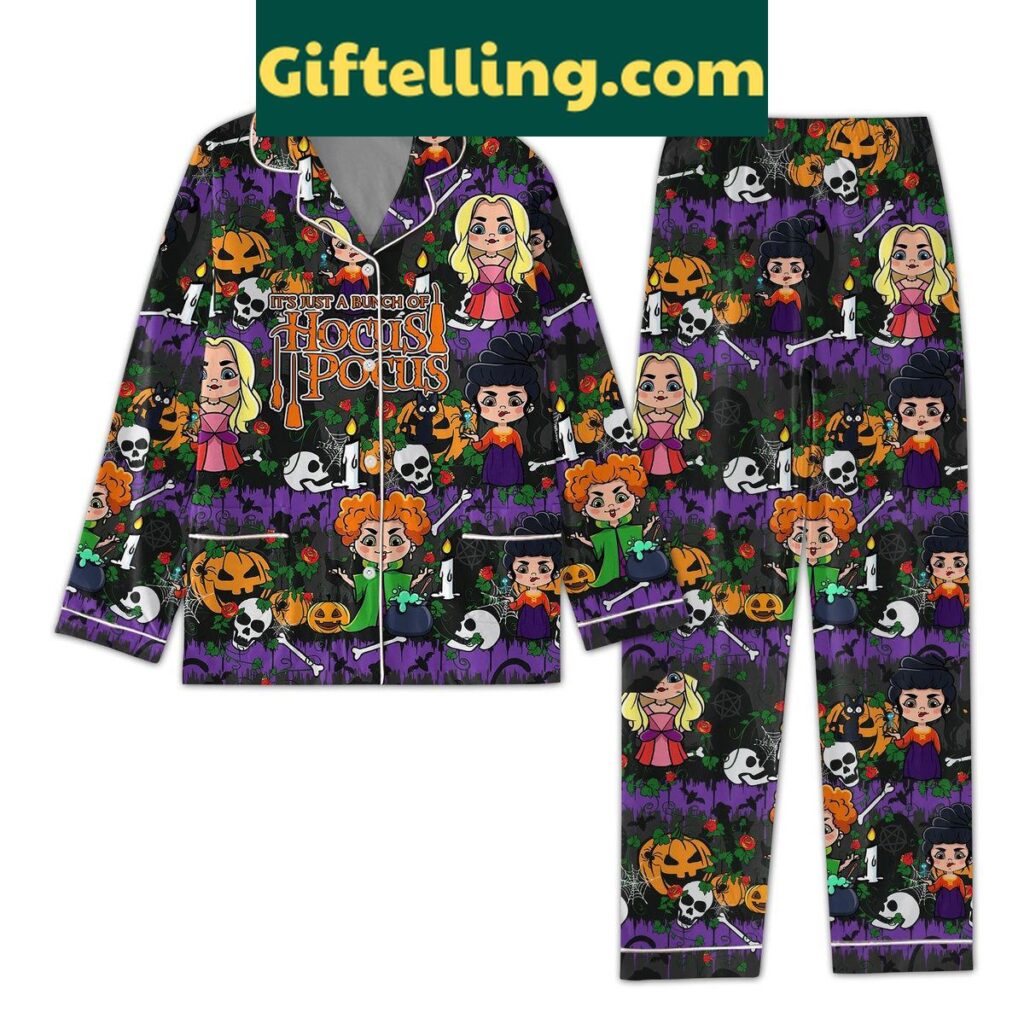 Hocus Pocus Halloween Pajamas Set with a vibrant all-over print