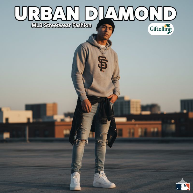 MLB baseball hoodie styled with streetwear outfit featuring denim jeans and sneakers urban fashion