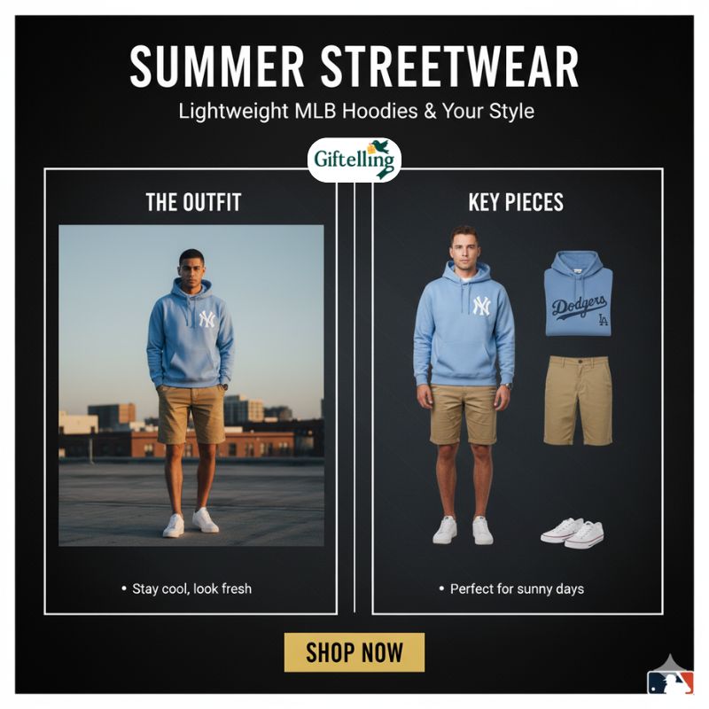 Lightweight MLB hoodie styled with shorts and canvas sneakers summer streetwear outfit