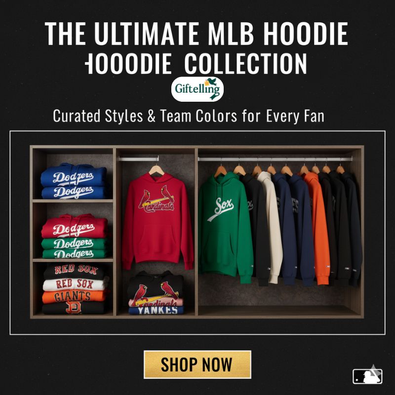 Organized wardrobe display showing curated collection of different MLB team hoodies in various colors