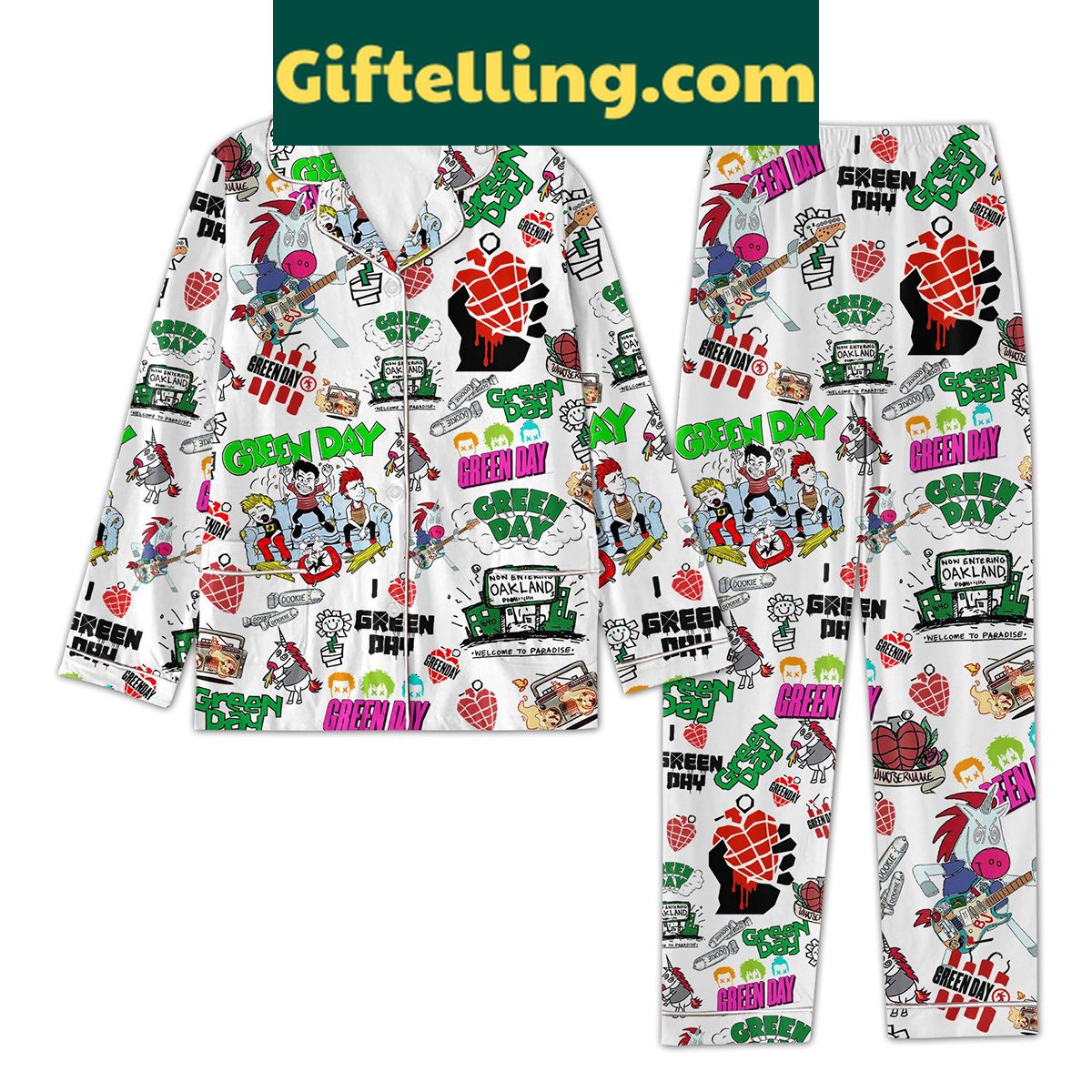 i-love-green-day-welcome-to-paradise-pajamas-set-2 I Love Green Day Welcome To Paradise Polyester Pajamas Set