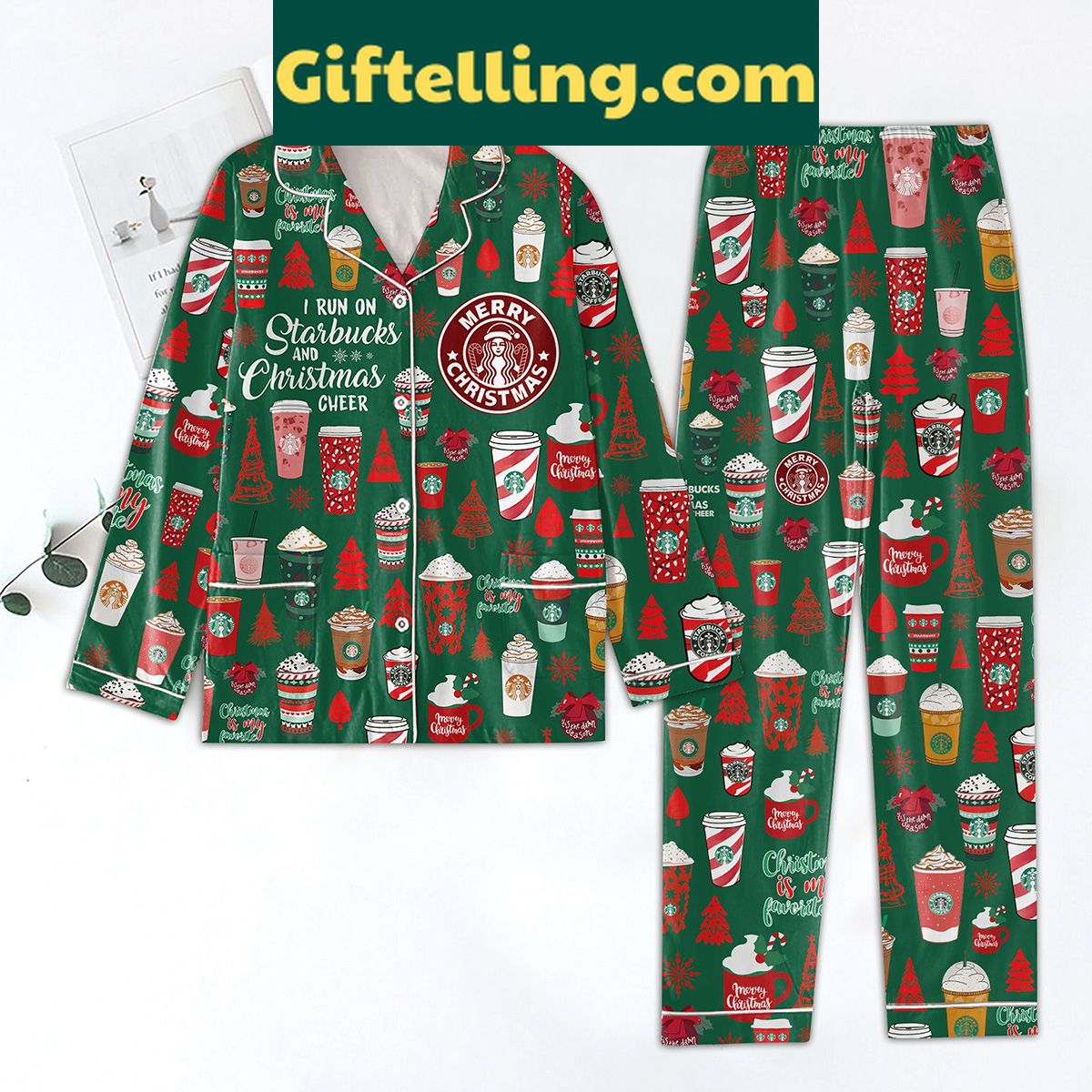 i-run-on-starbucks-and-christmas-cheer-pajamas-set-fun-holiday-gift-2 I Run On Starbucks And Christmas Cheer Pajamas Set