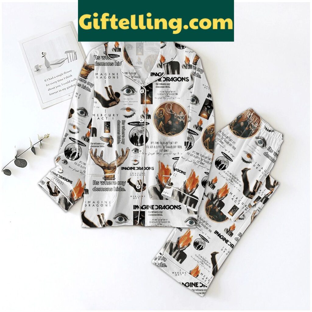 Imagine Dragons Its Where My Demon Hide Polyester Pajamas Set White