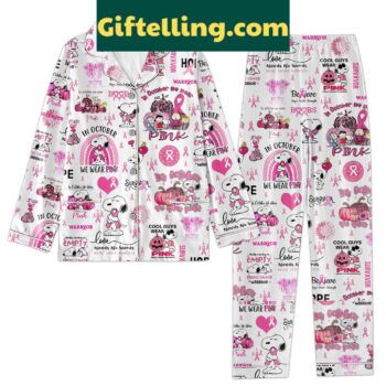 In October We Wear Pink Snoopy Breast Cancer Pajamas Set - pink Snoopy pajamas for breast cancer awareness