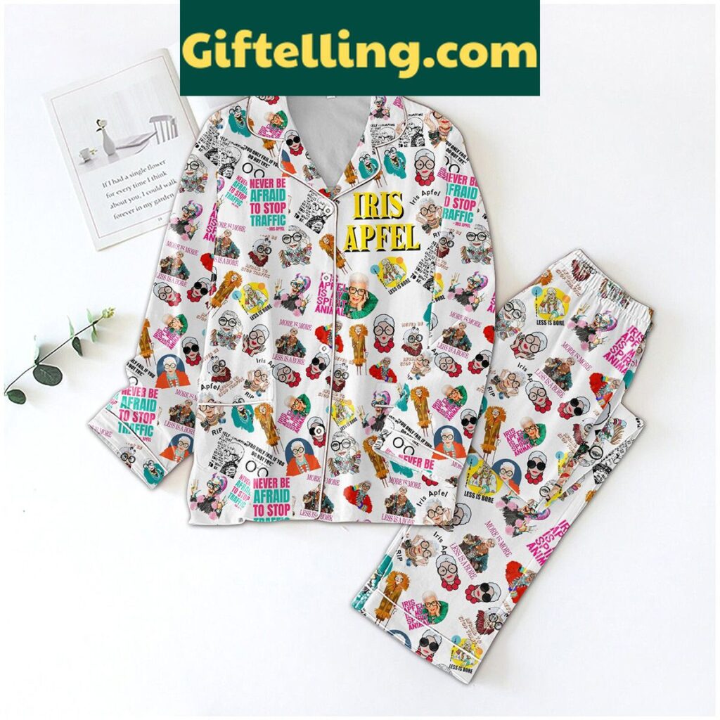 Iris Apfel More is More Polyester Pajamas Set, full-length front view