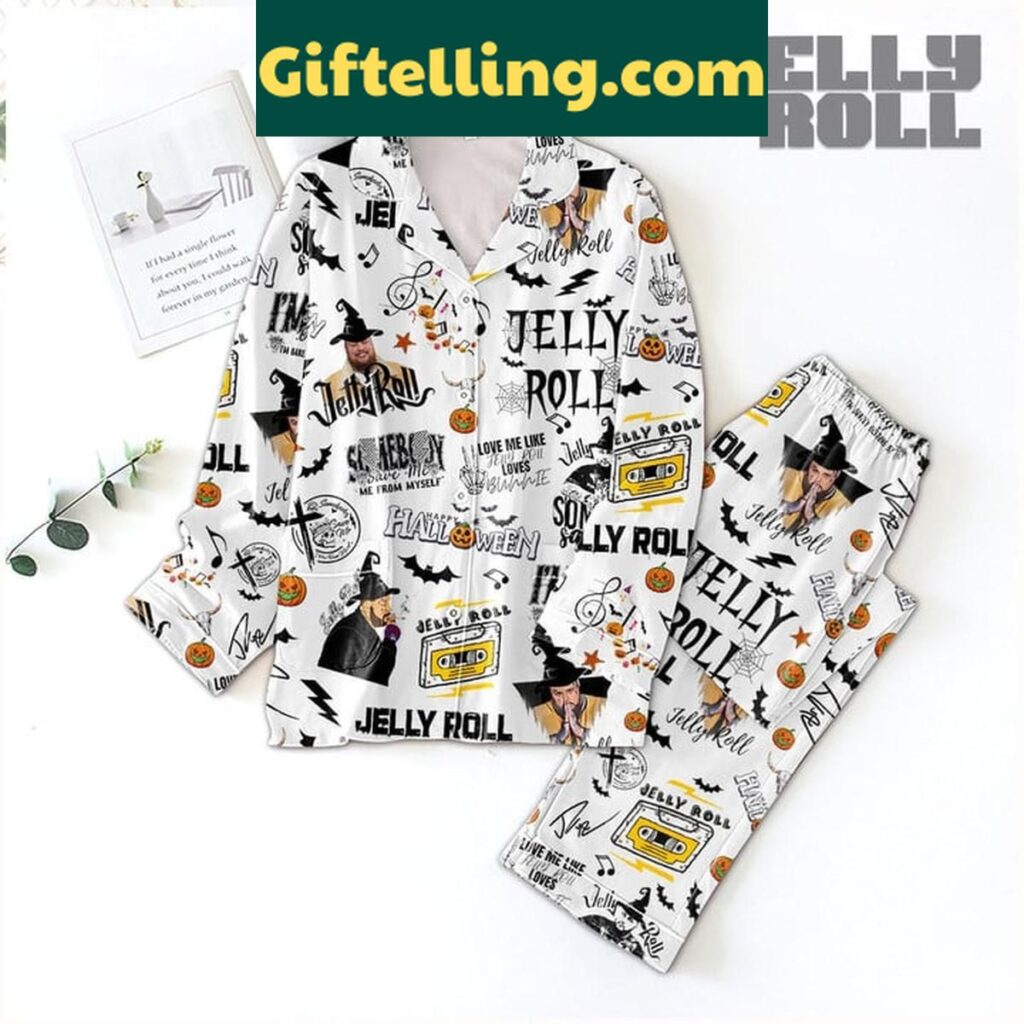 Jelly Roll Save Me From Halloween Polyester Pajamas Set in White