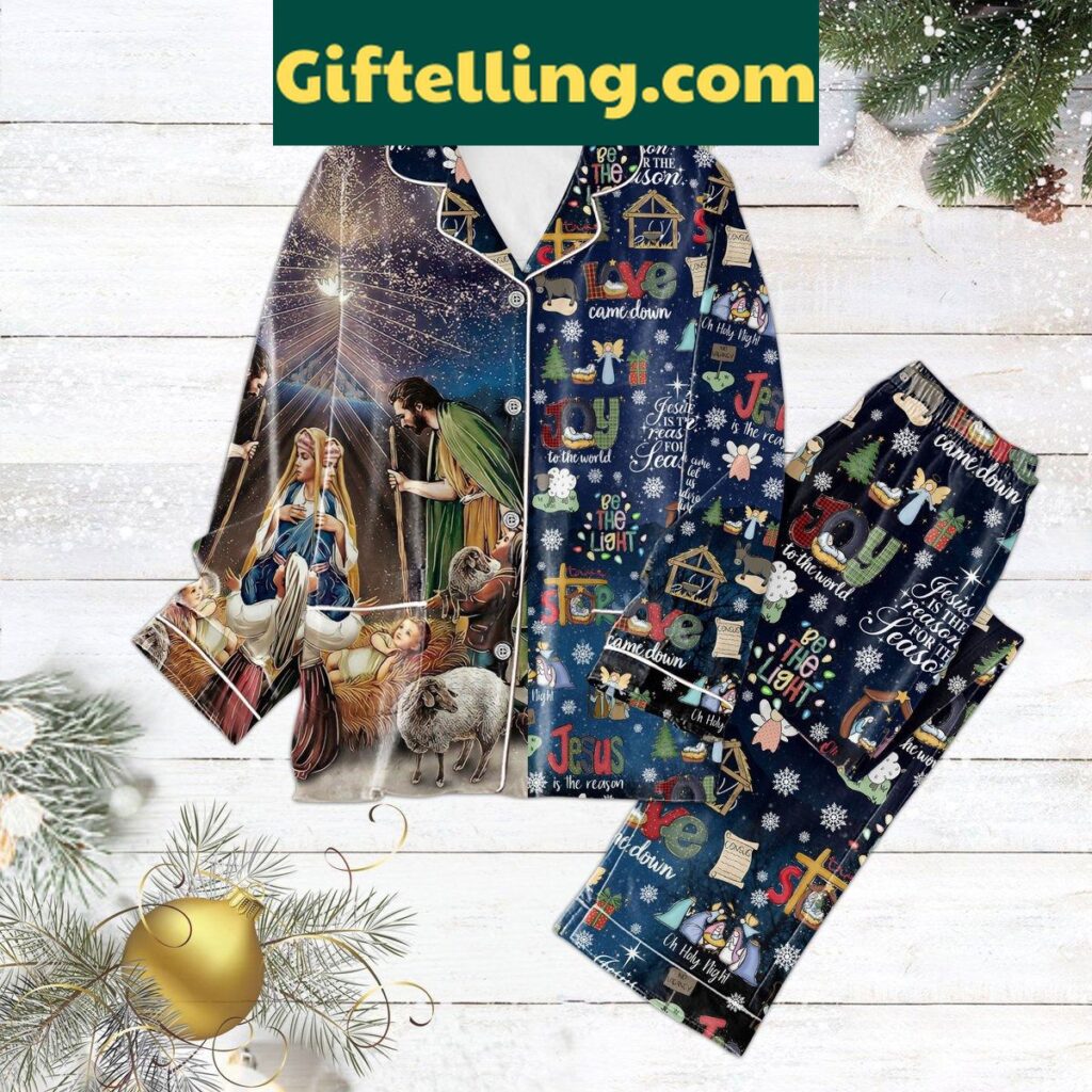 Jesus Os The Reason Joy To The World Christmas Adult Pajamas Set