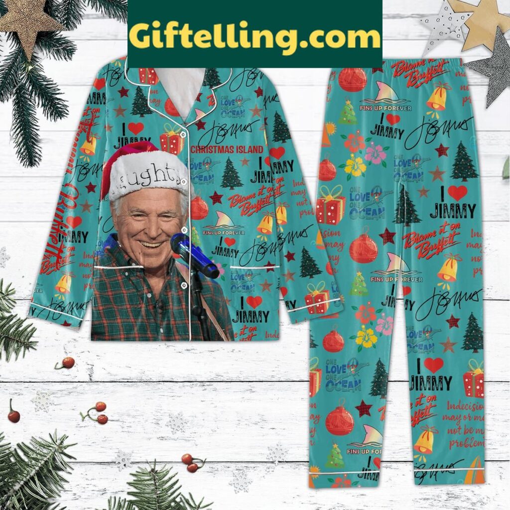 Jimmy Buffet Fins Up Forever Christmas Island 2024 Polyester Pajamas Set