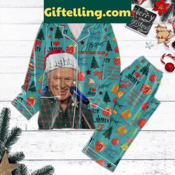 Jimmy Buffet Fins Up Forever Christmas Island 2024 Polyester Pajamas Set