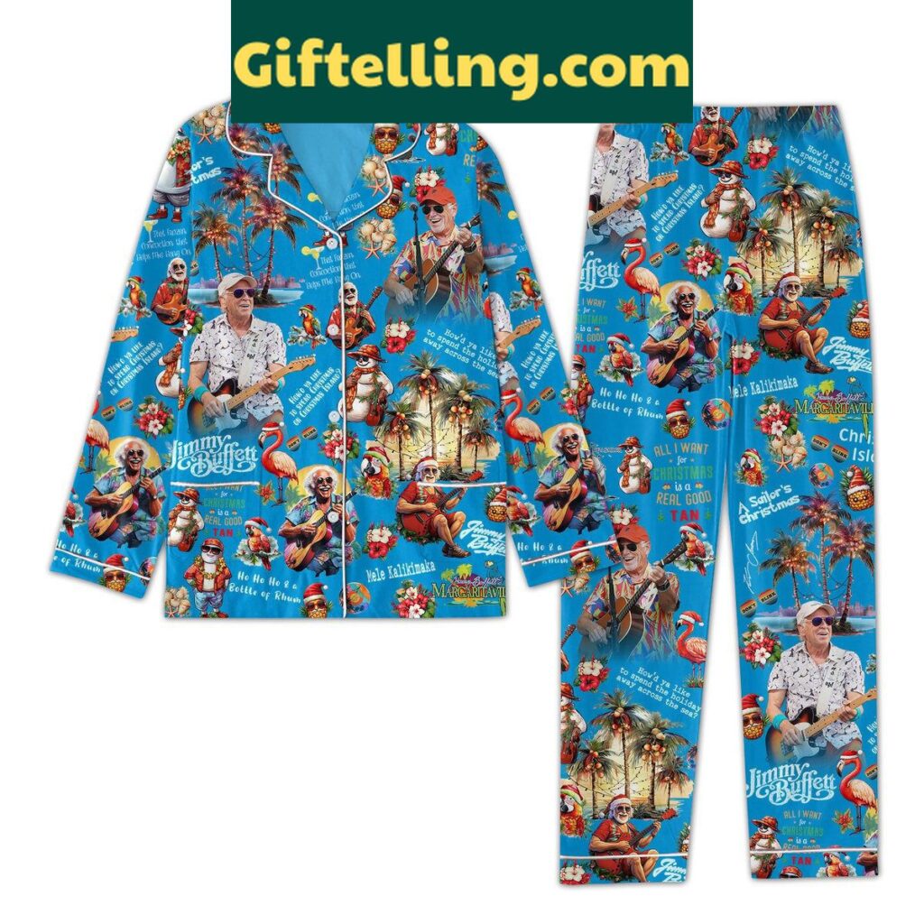 Jimmy Buffett A Sailor's Christmas Pajamas Set, featuring a tropical holiday design