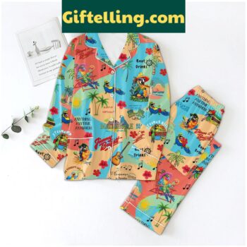 Jimmy Buffett colorful polyester pajamas set with palm tree and floral print