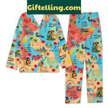 Jimmy Buffett colorful polyester pajamas set with palm tree and floral print
