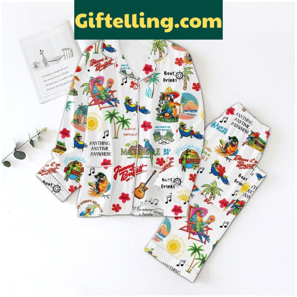 Jimmy Buffett Anything Anytime Anywhere Polyester Pajamas White Version