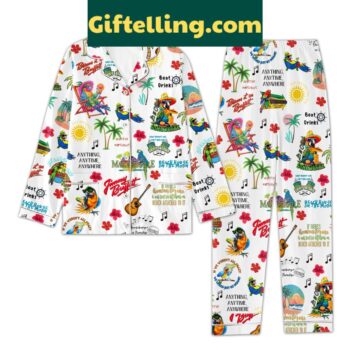 Jimmy Buffett Anything Anytime Anywhere Polyester Pajamas White Version