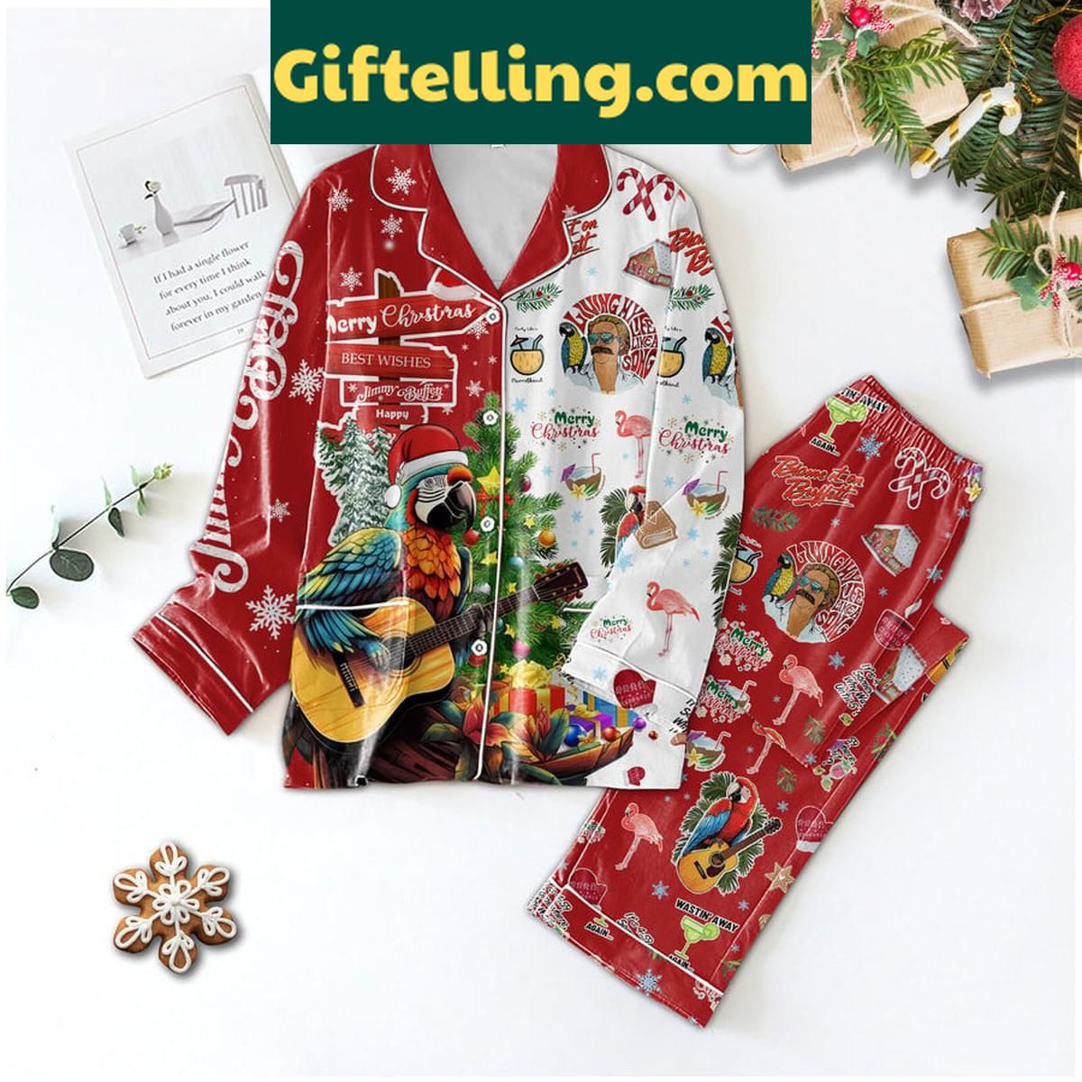 Jimmy Buffett Blame It On Buffett Christmas Polyester Pajamas Set Jimmy Buffett Christmas Polyester Pajamas Set