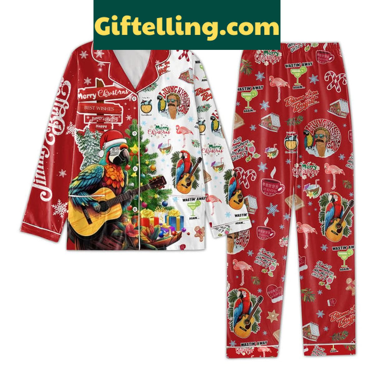 Jimmy Buffett Blame It On Buffett Christmas Polyester Pajamas Set Jimmy Buffett Christmas Polyester Pajamas Set