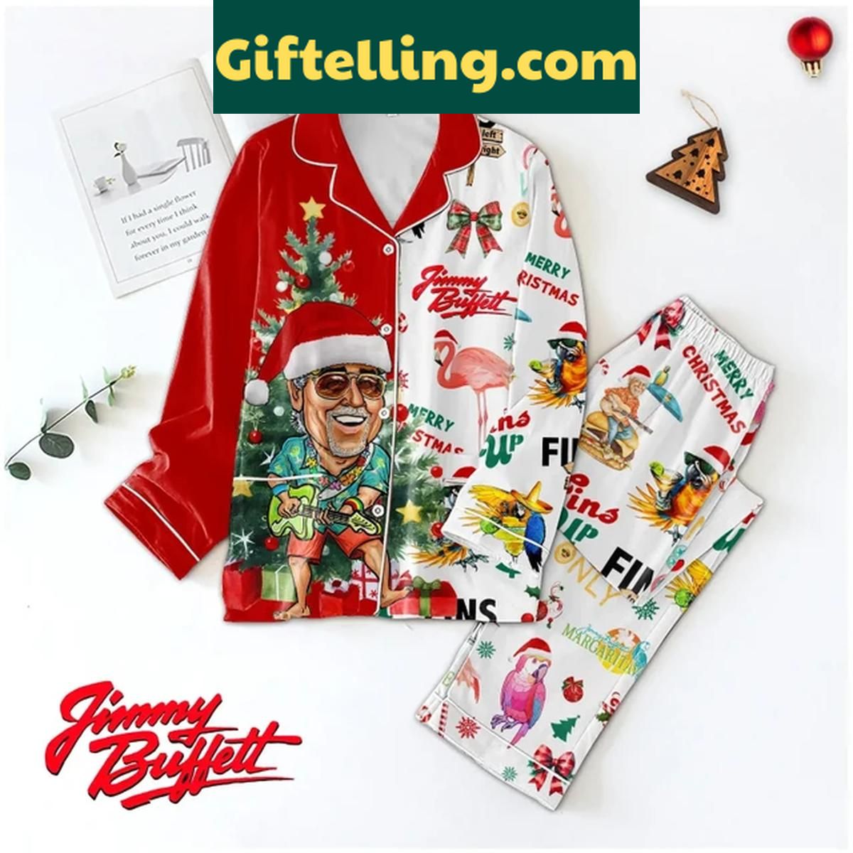 Jimmy Buffett Christmas Fins 2024 Polyester Pajamas Set Jimmy Buffett Christmas Fins 2024 Polyester Pajamas Set