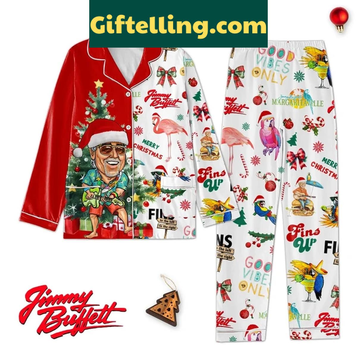 Jimmy Buffett Christmas Fins 2024 Polyester Pajamas Set Jimmy Buffett Christmas Fins 2024 Polyester Pajamas Set