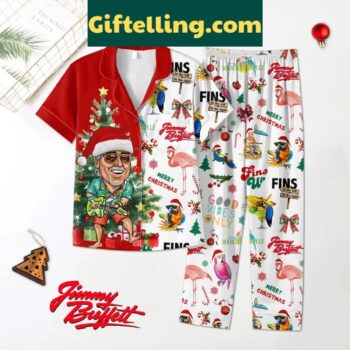 Jimmy Buffett Christmas Fins 2024 Polyester Pajamas Set