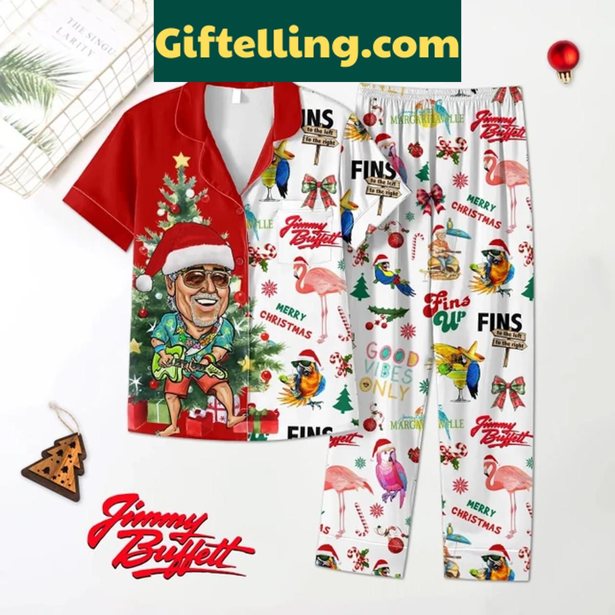 Jimmy Buffett Christmas Fins 2024 Polyester Pajamas Set Jimmy Buffett Christmas Fins 2024 Polyester Pajamas Set