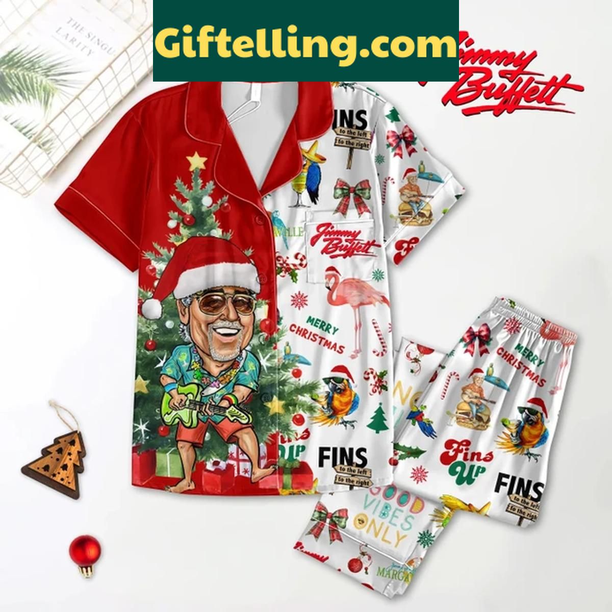 Jimmy Buffett Christmas Fins 2024 Polyester Pajamas Set Jimmy Buffett Christmas Fins 2024 Polyester Pajamas Set