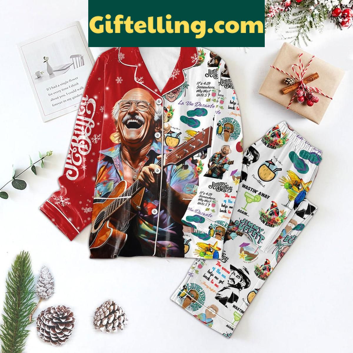 Jimmy Buffett Christmas Wastin' Away Again Polyester Pajamas Set Jimmy Buffett Christmas polyester pajamas set