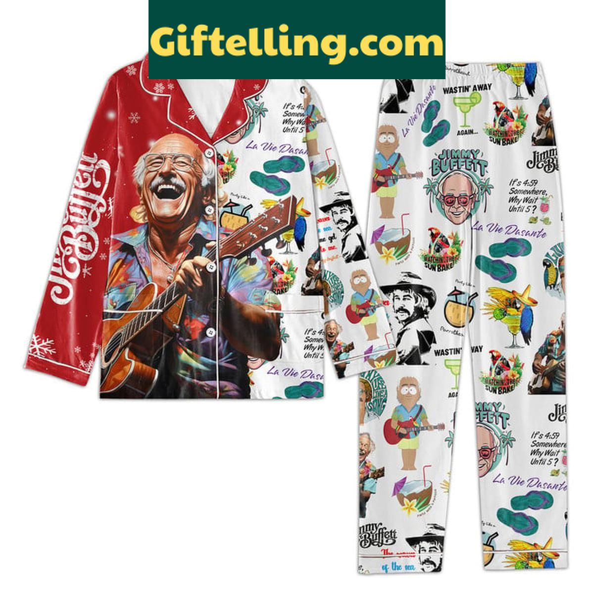 Jimmy Buffett Christmas Wastin' Away Again Polyester Pajamas Set Jimmy Buffett Christmas polyester pajamas set