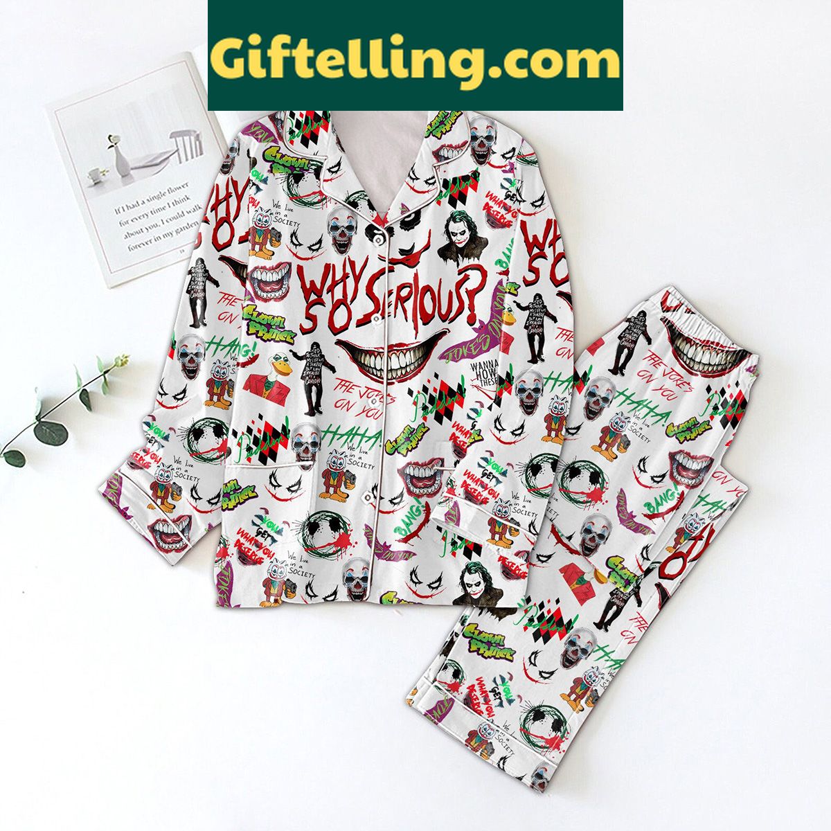 joker-why-so-serious-clown-prince-pajamas-set-for-men-1 Joker Why So Serious Clown product image showing design and team colors