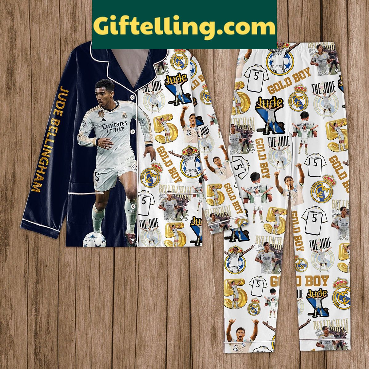 jude-bellingham-real-madrid-soccer-polyester-pajamas-set-for-kids-1 Jude Bellingham Real Madrid Soccer product image showing design and team colors