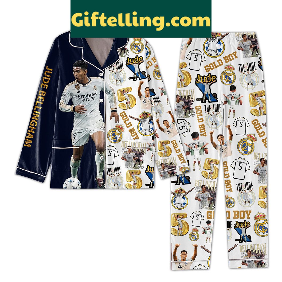 jude-bellingham-real-madrid-soccer-polyester-pajamas-set-for-kids-2 Jude Bellingham Real Madrid Soccer product image showing design and team colors