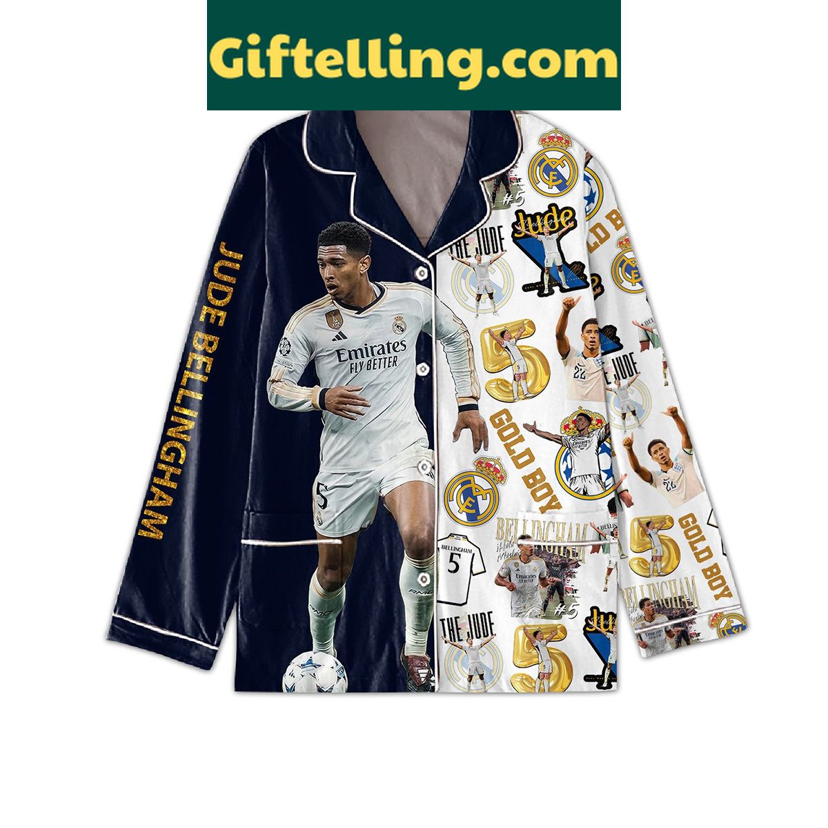 jude-bellingham-real-madrid-soccer-polyester-pajamas-set-for-kids-3 Jude Bellingham Real Madrid Soccer product image showing design and team colors